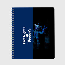Тетрадь с принтом Five Nights At Freddy , 100% бумага | 48 листов, плотность листов — 60 г/м2, плотность картонной обложки — 250 г/м2. Листы скреплены сбоку удобной пружинной спиралью. Уголки страниц и обложки скругленные. Цвет линий — светло-серый
 | Тематика изображения на принте: 5 ночей с фредди | five nights at freddys | fnaf | игра | игрок | книга | логотип | пиццерия | подарок | половина | синий | страшилка | фнаф | фредди