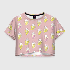 Женская футболка Crop-top 3D с принтом Кот и банан , 100% полиэстер | круглая горловина, длина футболки до линии талии, рукава с отворотами | банан | еда | животное | животные | кот | котенок | коты | кошка | мило | фрукт