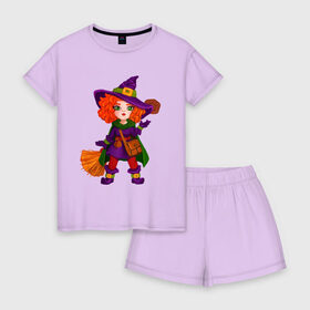 Женская пижама с шортиками хлопок с принтом Ведьмочка , 100% хлопок | футболка прямого кроя, шорты свободные с широкой мягкой резинкой | witch | wizard | ведьмочка | волшебница | колдунья