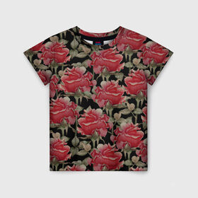 Детская футболка 3D с принтом Красные розы на черном фоне , 100% гипоаллергенный полиэфир | прямой крой, круглый вырез горловины, длина до линии бедер, чуть спущенное плечо, ткань немного тянется | 8 марта | flowers | summer | ботаническая иллюстрация | весна | зеленый | красный | лето | любовь | праздник | принт | природа | растения | розы | цветы | черный