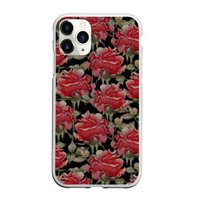 Чехол для iPhone 11 Pro Max матовый с принтом Красные розы на черном фоне , Силикон |  | 8 марта | flowers | summer | ботаническая иллюстрация | весна | зеленый | красный | лето | любовь | праздник | принт | природа | растения | розы | цветы | черный