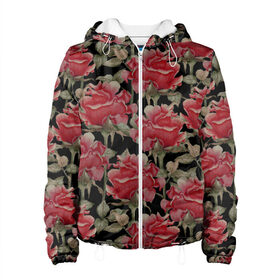 Женская куртка 3D с принтом Красные розы на черном фоне , ткань верха — 100% полиэстер, подклад — флис | прямой крой, подол и капюшон оформлены резинкой с фиксаторами, два кармана без застежек по бокам, один большой потайной карман на груди. Карман на груди застегивается на липучку | 8 марта | flowers | summer | ботаническая иллюстрация | весна | зеленый | красный | лето | любовь | праздник | принт | природа | растения | розы | цветы | черный