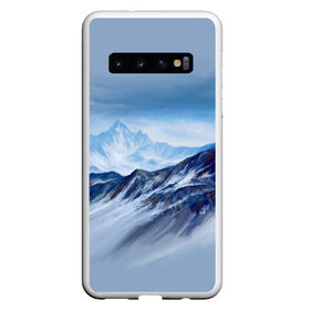 Чехол для Samsung Galaxy S10 с принтом Серо-голубые горы , Силикон | Область печати: задняя сторона чехла, без боковых панелей | Тематика изображения на принте: арт | горы | живопись | кистью | краски | пейзаж | рисунок | серый