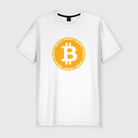 Мужская футболка хлопок Slim с принтом Bitcoin / Биткоин , 92% хлопок, 8% лайкра | приталенный силуэт, круглый вырез ворота, длина до линии бедра, короткий рукав | bitcoin | btc | биткоин | валюта | деньги | криптовалюта