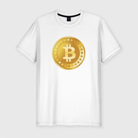 Мужская футболка хлопок Slim с принтом bitcoin , 92% хлопок, 8% лайкра | приталенный силуэт, круглый вырез ворота, длина до линии бедра, короткий рукав | bitcoin | btc | биткоин | валюта | деньги | криптовалюта