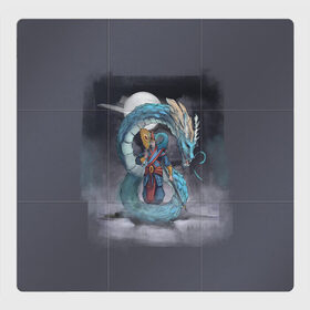 Магнитный плакат 3Х3 с принтом Владыка моря , Полимерный материал с магнитным слоем | 9 деталей размером 9*9 см | Тематика изображения на принте: dragon | magic | smoke | staff | владыка | дракон | дымка | жезл | магия