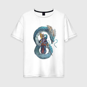 Женская футболка хлопок Oversize с принтом Царь морей , 100% хлопок | свободный крой, круглый ворот, спущенный рукав, длина до линии бедер
 | dragon | magic | smoke | staff | владыка | дракон | дымка | жезл | магия