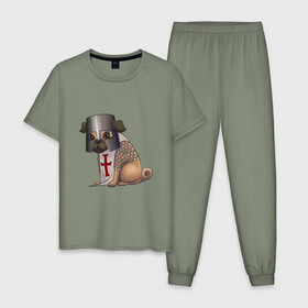 Мужская пижама хлопок с принтом Сэр мопс , 100% хлопок | брюки и футболка прямого кроя, без карманов, на брюках мягкая резинка на поясе и по низу штанин
 | крестоносец | мопс | пёс | собака | тамплиер