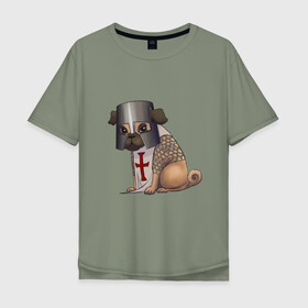 Мужская футболка хлопок Oversize с принтом Сэр мопс , 100% хлопок | свободный крой, круглый ворот, “спинка” длиннее передней части | крестоносец | мопс | пёс | собака | тамплиер