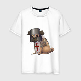 Мужская футболка хлопок с принтом Сэр мопс , 100% хлопок | прямой крой, круглый вырез горловины, длина до линии бедер, слегка спущенное плечо. | Тематика изображения на принте: крестоносец | мопс | пёс | собака | тамплиер