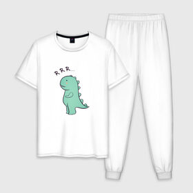 Мужская пижама хлопок с принтом T-rex , 100% хлопок | брюки и футболка прямого кроя, без карманов, на брюках мягкая резинка на поясе и по низу штанин
 | Тематика изображения на принте: cute | kawai | динозавр | миленький