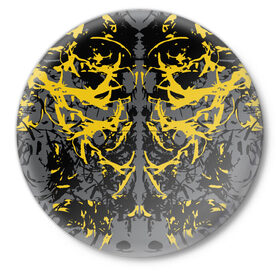 Значок с принтом Ужасы хорор ,  металл | круглая форма, металлическая застежка в виде булавки | абстракция | жёлтый | кора | пятна | робот | ужасы | узор | фантастика | футуризм | хорор | цвета 2021