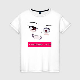 Женская футболка хлопок с принтом Аниме личико , 100% хлопок | прямой крой, круглый вырез горловины, длина до линии бедер, слегка спущенное плечо | аниме | ахегао | иероглиф | лицо | японские | японский