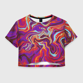 Женская футболка Crop-top 3D с принтом colorful waves , 100% полиэстер | круглая горловина, длина футболки до линии талии, рукава с отворотами | Тематика изображения на принте: abstract | colors | paint | pattern | violet | waves | абстракция | волны | краска | цветной