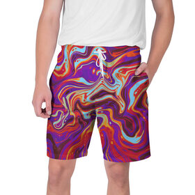 Мужские шорты 3D с принтом colorful waves ,  полиэстер 100% | прямой крой, два кармана без застежек по бокам. Мягкая трикотажная резинка на поясе, внутри которой широкие завязки. Длина чуть выше колен | abstract | colors | paint | pattern | violet | waves | абстракция | волны | краска | цветной