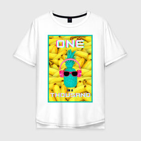 Мужская футболка хлопок Oversize с принтом Крутой ананас , 100% хлопок | свободный крой, круглый ворот, “спинка” длиннее передней части | ананас | бананы | бирюзовый | единственный | желтый | надпись | наушники | один | один на тысячу | одна на тысячу | очки | розовый | самовыражение | хлопок