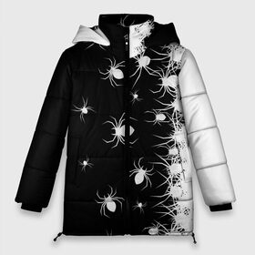 Женская зимняя куртка 3D с принтом Пауки , верх — 100% полиэстер; подкладка — 100% полиэстер; утеплитель — 100% полиэстер | длина ниже бедра, силуэт Оверсайз. Есть воротник-стойка, отстегивающийся капюшон и ветрозащитная планка. 

Боковые карманы с листочкой на кнопках и внутренний карман на молнии | black and white | dark | halloween | horror | spiders | жуки | клещ | краска | минимализм | монохромный | ночь | пауки | паутина | паучки | паучок | страшный | сумерки | темный | тьма | ужасы | уличный | хеллоуин | хоррор