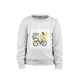 Детский свитшот хлопок с принтом Велосипедистка , 100% хлопок | круглый вырез горловины, эластичные манжеты, пояс и воротник | велосипед | девушка | желтый | лето | подсолнухи | спорт