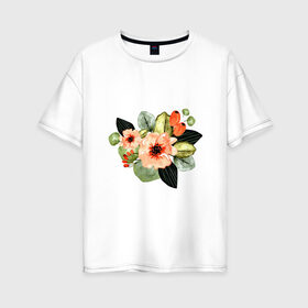 Женская футболка хлопок Oversize с принтом New life , 100% хлопок | свободный крой, круглый ворот, спущенный рукав, длина до линии бедер
 | букет | жизнь | новое время | цветы