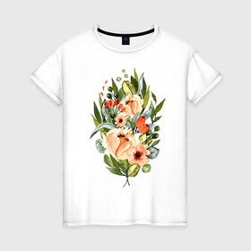 Женская футболка хлопок с принтом New life , 100% хлопок | прямой крой, круглый вырез горловины, длина до линии бедер, слегка спущенное плечо | букет | жизнь | новое время | цветы