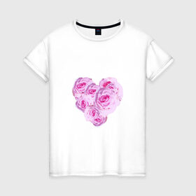 Женская футболка хлопок с принтом The Heart , 100% хлопок | прямой крой, круглый вырез горловины, длина до линии бедер, слегка спущенное плечо | нежность | роза | розовое сердце | розовый принт | розы | романтика | сердечко | сердце
