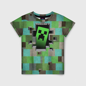 Детская футболка 3D с принтом Minecraft , 100% гипоаллергенный полиэфир | прямой крой, круглый вырез горловины, длина до линии бедер, чуть спущенное плечо, ткань немного тянется | minecraft | видеоигры | зеленый человечек | майнкрафт | пикселы