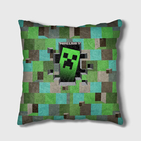 Подушка 3D с принтом Minecraft , наволочка – 100% полиэстер, наполнитель – холлофайбер (легкий наполнитель, не вызывает аллергию). | состоит из подушки и наволочки. Наволочка на молнии, легко снимается для стирки | minecraft | видеоигры | зеленый человечек | майнкрафт | пикселы