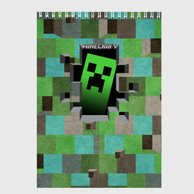 Скетчбук с принтом Minecraft , 100% бумага
 | 48 листов, плотность листов — 100 г/м2, плотность картонной обложки — 250 г/м2. Листы скреплены сверху удобной пружинной спиралью | minecraft | видеоигры | зеленый человечек | майнкрафт | пикселы
