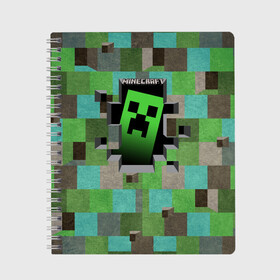 Тетрадь с принтом Minecraft , 100% бумага | 48 листов, плотность листов — 60 г/м2, плотность картонной обложки — 250 г/м2. Листы скреплены сбоку удобной пружинной спиралью. Уголки страниц и обложки скругленные. Цвет линий — светло-серый
 | minecraft | видеоигры | зеленый человечек | майнкрафт | пикселы
