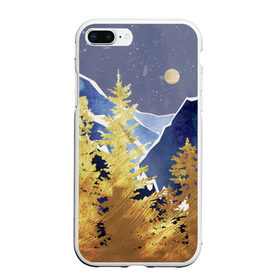 Чехол для iPhone 7Plus/8 Plus матовый с принтом Золотой лес , Силикон | Область печати: задняя сторона чехла, без боковых панелей | горы | елки | золотой | лес | луна | природа | путешественникам | путешествие