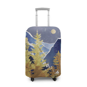 Чехол для чемодана 3D с принтом Золотой лес , 86% полиэфир, 14% спандекс | двустороннее нанесение принта, прорези для ручек и колес | горы | елки | золотой | лес | луна | природа | путешественникам | путешествие