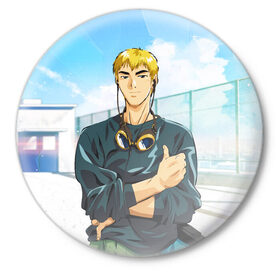 Значок с принтом Eikichi Onizuka ,  металл | круглая форма, металлическая застежка в виде булавки | gto | аниме | байкер | гто | крутой учитель | онидзука | школа