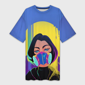 Платье-футболка 3D с принтом AntiCorona ,  |  | Тематика изображения на принте: covid | девушка в маске | коронавирус | лицо девушки | самоизоляция