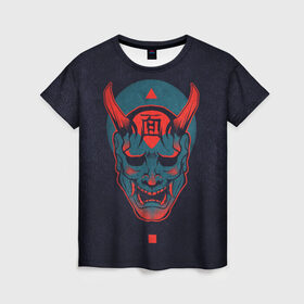 Женская футболка 3D с принтом Samurai , 100% полиэфир ( синтетическое хлопкоподобное полотно) | прямой крой, круглый вырез горловины, длина до линии бедер | dark | голова с рогами | самурай | тьма | череп | череп с рогами