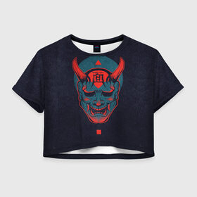 Женская футболка Crop-top 3D с принтом Samurai , 100% полиэстер | круглая горловина, длина футболки до линии талии, рукава с отворотами | dark | голова с рогами | самурай | тьма | череп | череп с рогами