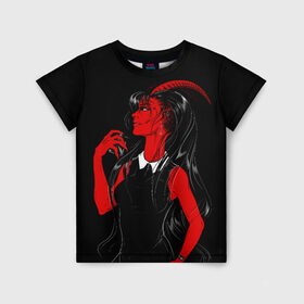 Детская футболка 3D с принтом Дьяволица , 100% гипоаллергенный полиэфир | прямой крой, круглый вырез горловины, длина до линии бедер, чуть спущенное плечо, ткань немного тянется | аниме | девушка | девушка с рогами | дьявол