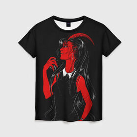 Женская футболка 3D с принтом Дьяволица , 100% полиэфир ( синтетическое хлопкоподобное полотно) | прямой крой, круглый вырез горловины, длина до линии бедер | аниме | девушка | девушка с рогами | дьявол