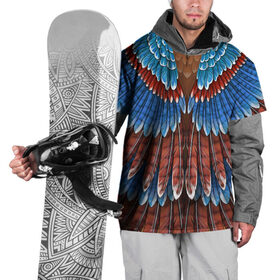 Накидка на куртку 3D с принтом оперение сойка , 100% полиэстер |  | feathers | plumage | друид | индеец | коричневый | оперение | орёл | пернатый | перо | перья | природа | птица | синий | сойка | сон
