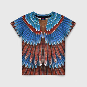 Детская футболка 3D с принтом оперение сойка , 100% гипоаллергенный полиэфир | прямой крой, круглый вырез горловины, длина до линии бедер, чуть спущенное плечо, ткань немного тянется | feathers | plumage | друид | индеец | коричневый | оперение | орёл | пернатый | перо | перья | природа | птица | синий | сойка | сон