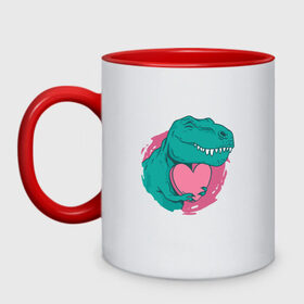 Кружка двухцветная с принтом Влюбленный динозавр T-Rex , керамика | объем — 330 мл, диаметр — 80 мм. Цветная ручка и кайма сверху, в некоторых цветах — вся внутренняя часть | 14 февраля | dinosaur | heart | hearts | love | pink | t rex | valentine | valentines | валентинка | валентинов день | день влюбленных | динозавр | лав | лав ю | любовь | розовое | святой валентин | сердечки | сердце | ти рекс