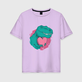 Женская футболка хлопок Oversize с принтом Влюбленный динозавр T-Rex , 100% хлопок | свободный крой, круглый ворот, спущенный рукав, длина до линии бедер
 | 14 февраля | dinosaur | heart | hearts | love | pink | t rex | valentine | valentines | валентинка | валентинов день | день влюбленных | динозавр | лав | лав ю | любовь | розовое | святой валентин | сердечки | сердце | ти рекс