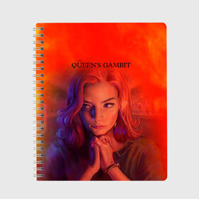 Тетрадь с принтом Queens Gambit Ход Королевы , 100% бумага | 48 листов, плотность листов — 60 г/м2, плотность картонной обложки — 250 г/м2. Листы скреплены сбоку удобной пружинной спиралью. Уголки страниц и обложки скругленные. Цвет линий — светло-серый
 | the queens gambit | бэт хармон | королева | милая девушка | рыжая | рыжая девушка | сериал | сериал про шахматы | ход королевы | шахматы | элизабет хармон