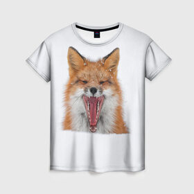 Женская футболка 3D с принтом Снежная лиса , 100% полиэфир ( синтетическое хлопкоподобное полотно) | прямой крой, круглый вырез горловины, длина до линии бедер | fox | foxy | животное | звери | лиса | лисенок | лисичка | милая | рыжая | фокс