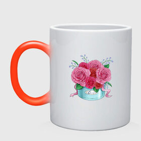 Кружка хамелеон с принтом Букет Роз , керамика | меняет цвет при нагревании, емкость 330 мл | красный | розы | тюльпаны | цветы