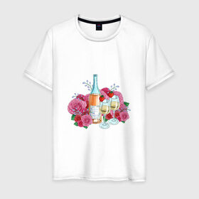 Мужская футболка хлопок с принтом Романтический пикник , 100% хлопок | прямой крой, круглый вырез горловины, длина до линии бедер, слегка спущенное плечо. | винишко | еда | красный | розы | романтика | тюльпаны | цветы