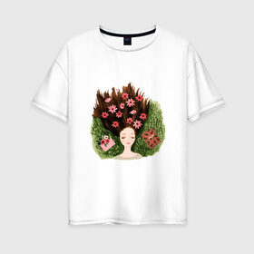 Женская футболка хлопок Oversize с принтом Мечты , 100% хлопок | свободный крой, круглый ворот, спущенный рукав, длина до линии бедер
 | dreams | цветы