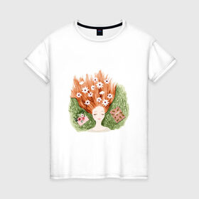 Женская футболка хлопок с принтом Мечты , 100% хлопок | прямой крой, круглый вырез горловины, длина до линии бедер, слегка спущенное плечо | dreams | цветы