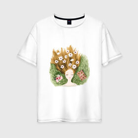 Женская футболка хлопок Oversize с принтом Мечты , 100% хлопок | свободный крой, круглый ворот, спущенный рукав, длина до линии бедер
 | dreams | цветы
