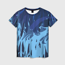Женская футболка 3D с принтом Синий огонь , 100% полиэфир ( синтетическое хлопкоподобное полотно) | прямой крой, круглый вырез горловины, длина до линии бедер | авантюрист | замок | ночь | огонь | пейзаж | синий | скалы | утёсы