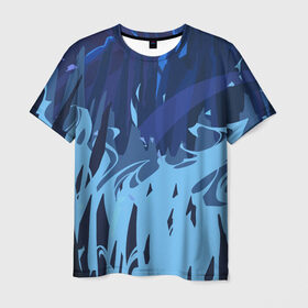 Мужская футболка 3D с принтом Синий огонь , 100% полиэфир | прямой крой, круглый вырез горловины, длина до линии бедер | Тематика изображения на принте: авантюрист | замок | ночь | огонь | пейзаж | синий | скалы | утёсы